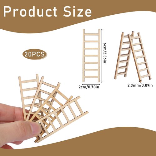 20 Pcs Mini Garden Ladder 2.36''x 0.78'' Miniature Ladder Model Mini Ladder Tiny Ladder Model Wooden Mini Doll House Ladder Accessories for Landscape Dollhouse Decor