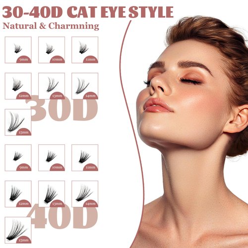 YOONOYA Lash Clusters 280pcs DIY Individual Lashes 30D 40D Cluster Eyelash Extensions 9-15mm Eyelash Clusters Lash Extensions for Self Application (30D+40D, 0.07D, 9-15mm)