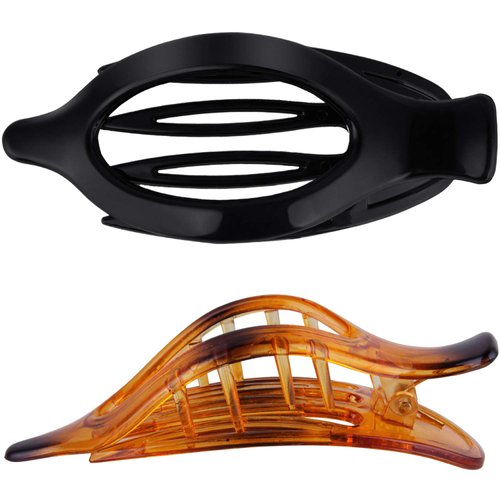 CROWN GUIDE Hair Claw Clips for Long Thick Hair Womens Crystal Plastic Curved Side Slide Hair Clips Comb Girls Ladies Beauty Accessory Pin Teeth Clamp 2pcs(Black and Coffee)