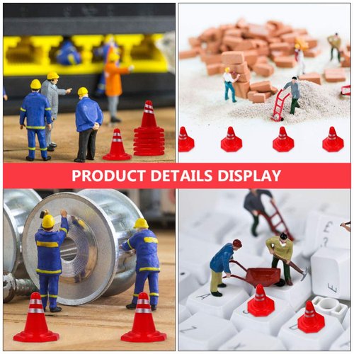 jojofuny 30pcs Miniature Road Cone Tiny Safety Traffic Cone Cake Topper Simulation Red Roadblock Model Photo Prop Construction Party Favors for Kids Children Random Style
