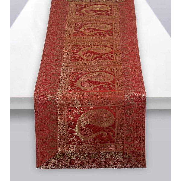 FashionShopmart Traditional Silk Indian Table Runner Rectangular Decorative Silk Table Cloth Ethic Floral Designed Center Table Cover Mat 60 X 18 Inches (Red)
