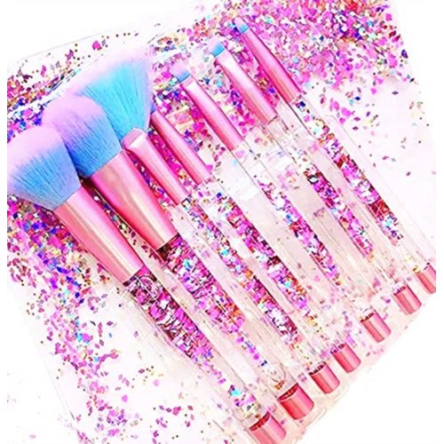 Unicorn Fan Makeup Brush Set,Crystal Sparkles Blush Powder Fan Lip Eye Shadow Eyebrow Eye Blender Brush in Set