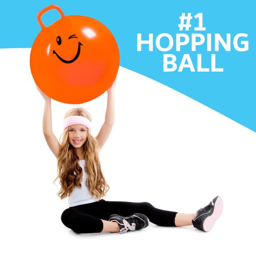 Xino Sports Hopping Ball for Kids - Teens and Adults, Bouncy Balls for Kids, Hopper Ball, Jumping Ball with Handle, 22 Inch Diameter, Kids Outdoor Toys (Orange)