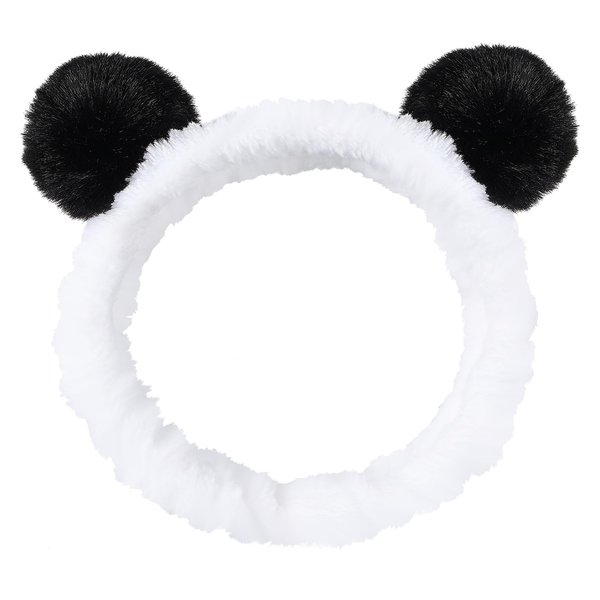 Miroksh Pom Pom Panda Ears Plush Wash Face Headband Spa Hair Band Cuffs for Women Girls Facial Makeup Skincare Bath Head Wrap Kids Costume Party Supply Birthday Gift