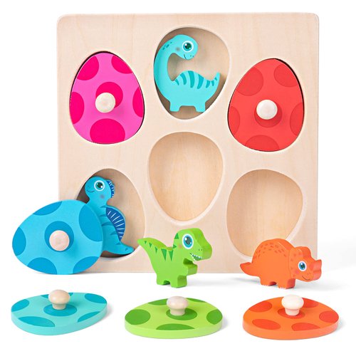 LZDMY Montessori Wooden Puzzle for Toddlers 1-3, Dinosaur Egg Wooden Toy for 2+ Year Old, 1 Year Old Boy and Girl Gifts, Baby Puzzle for Toddlers Age 1-2