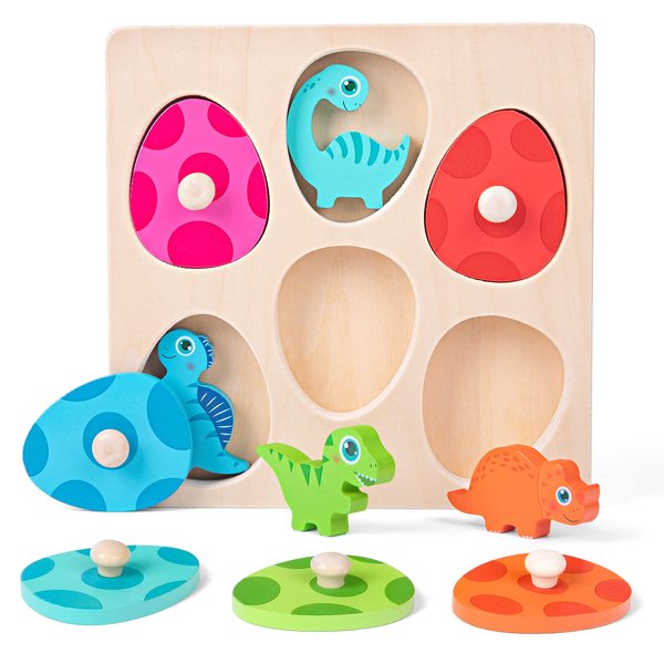 LZDMY Montessori Wooden Puzzle for Toddlers 1-3, Dinosaur Egg Wooden Toy for 2+ Year Old, 1 Year Old Boy and Girl Gifts, Baby Puzzle for Toddlers Age 1-2