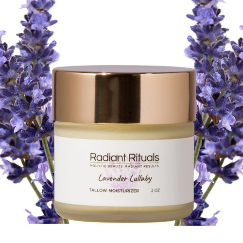 Lavender Lullaby Beef Tallow Balm & Moisturizer For Skin W/Coconut Oil, Shea Butter, Jojoba Oil, Raw Honey, Vitamin E Oil, Beeswax & Essential Oils (Lavender) - Non-Toxic Skincare - 2oz.