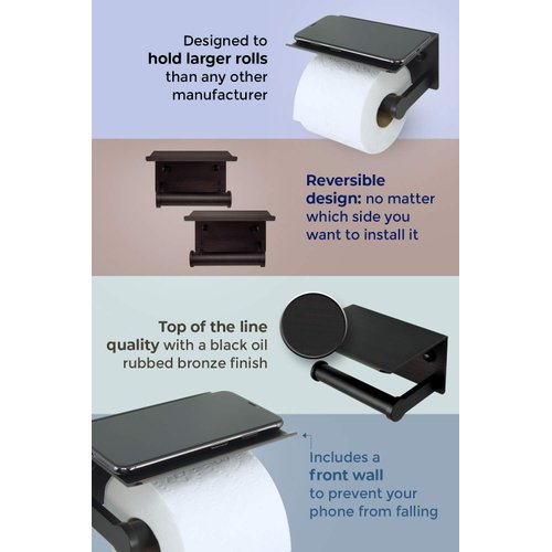 Reversible Toilet Paper Holder with Phone Shelf, Modern Style (Oil Rubbed Bronze, Single)