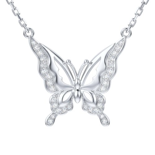 THELANDA Genuine Moissanite Sterling Silver Butterfly Pendant Necklace, Adjustable 18-20 Inch, Elegant Jewelry for Women