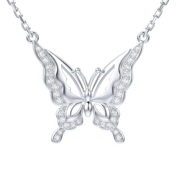THELANDA Genuine Moissanite Sterling Silver Butterfly Pendant Necklace, Adjustable 18-20 Inch, Elegant Jewelry for Women