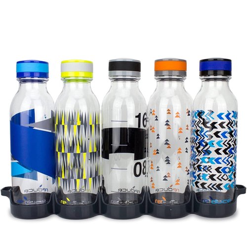 Reduce WaterWeek Reusable Water Bottle Set, 20oz – Plastic Reusable Water Bottle Set of 5, Plus Fridge Tray – BPA-Free, Leak Proof Twist Off Cap – Trek