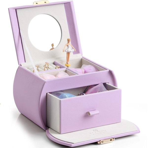 Vlando Kids Musical Jewelry Box for Girls with Drawer, Music Box with Ballerina and Stickers for Birthday Bedroom Decor, Gifts for Girls Kids Christmas Thanksgiving Gifts 2024 - Purple