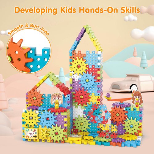 DEKILEA Building Toys, 234 Pieces Upgrade Gear Building Blocks Set Kids Tool Set with Electric Drill, Construction Toys STEM Kits for Kids Age 3+