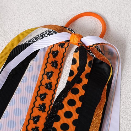 Halloween Elastic Hair Ties, Halloween Ribbon Hair Bands Glitter Ponytail Holder Streamer October Halloween Themed Party Costume Outfits Decorative Accessories Gift for Women Girls