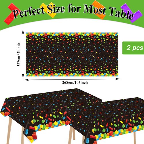 gisgfim Building Blocks Party Tableware Kit for 24 Guests Colorful Blocks Theme Birthday Party Decorations Kids Blocks Party Table Supplies Includes Plates, Napkins, Tablecloths