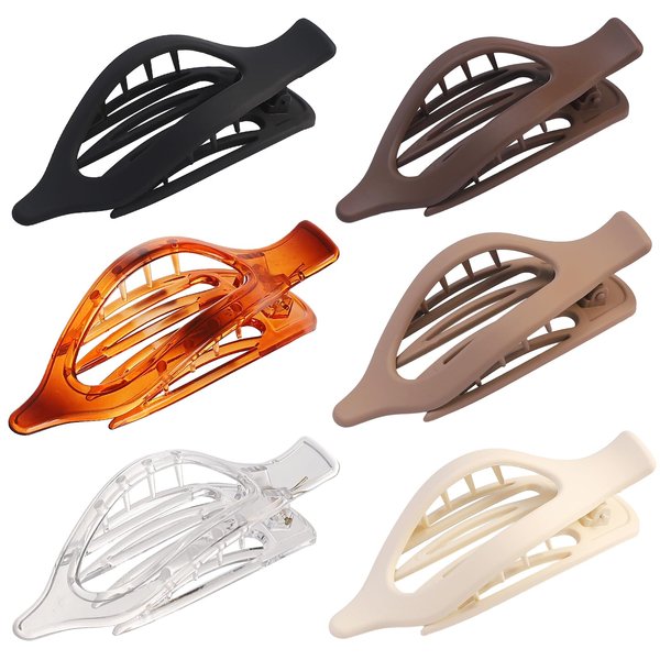 CHANDAT Flat Hair Clip 6 pcs Lay Down Claw Clips Hair Accessories for Women -Transparent