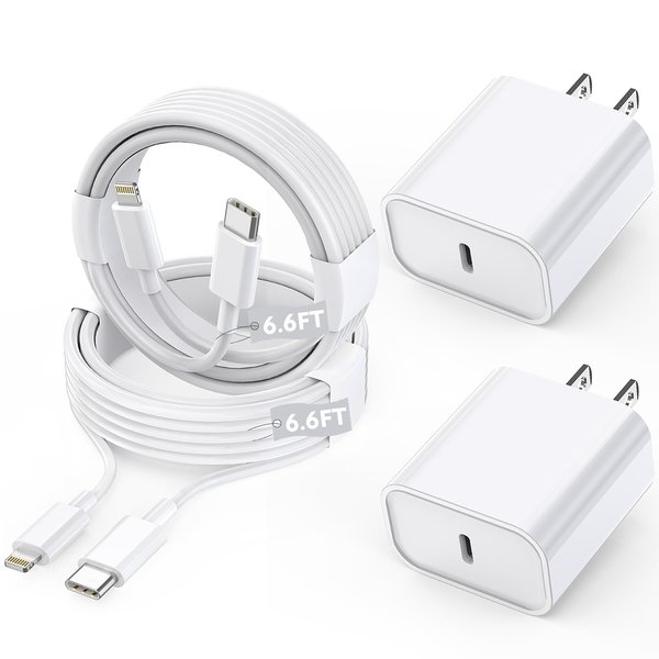 Long Apple iPhone Fast Charger,Fast Charging iPhone 2Pack PD Type C Wall Charger Fast Charging Apple Adapter 6.6FT USB-C to Lightning Cable Apple Chargers for iPhone 14/13/12/Pro/Max/11/XR/X/8/SE/iPad