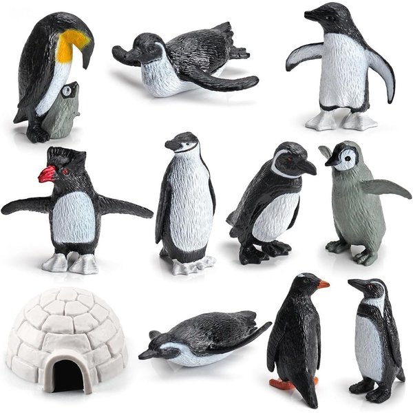 SNDAUPDAY 11PCS Realistic Penguin Figurines Toy Playset Mini Penguin Action Figures Polar Animal Educational Toy Penguin Cake Topper Decoration Christmas Birthday Party Supplies Gift for Kids Ages 3+