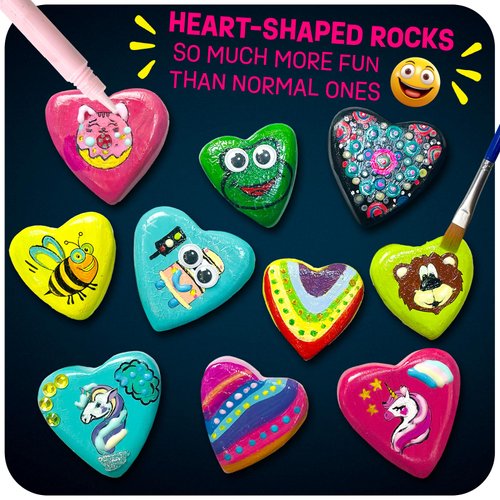 Hearts Rock Painting Kit for Kids - Glow in The Dark - Arts and Crafts for Girls Ages 4-12 – Christmas Gifts for Girls Art Toys Kids Craft Kits – Birthday Gifts for 4 5 6 7 8 9 10 11 12 Year Old Girls
