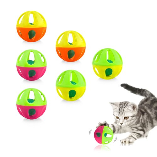 Andiker Cat Ball Toy With Bell, 6Pack Set Premium Plastic Jingle Cat Bell Balls for Cat Training &Exercising Assorted Color Interactive Cat Balls with Bell Inside for Cat Lovers&Kitten Gift Indoor (6)