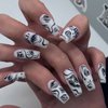 24 Pcs Coffin Press on Nails Medium Length Gothic Eye False Nail with Horror Eye Designs Fake Nails White Glue on Nails Natural Full Cover Reusable Acrylic Artificial Nails for Women Girls