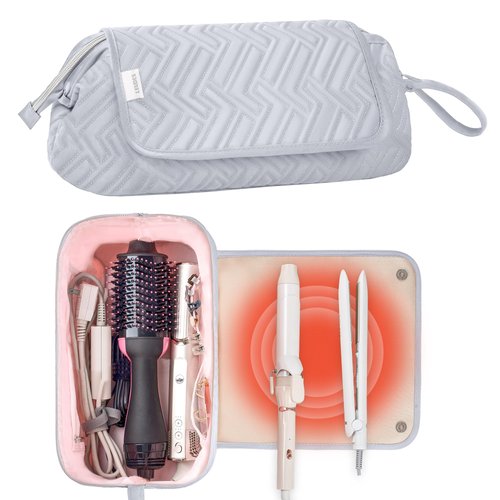 Leudes Hair Tools Travel Bag for Women Heat Resistant Mat for Travel Essentials Hot Tools Straighteners,Flat Irons,Curling Iron,Hot Air Brushes and Hair Dryer Organizer Bags 2 in 1(Black)
