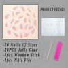 ROFIBUT French Tip Press on Nails Long Square Fake Nails Glossy Coffin False Nails with Bow Rhinestone Glitter White French Tip with Pearl Designs Reusable Acrylic Nails for Women Girls Manicure 24Pcs