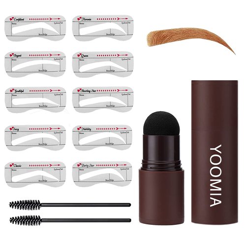 YOOMIA Eyebrow Stamp Stencil Kit Eyebrow Stamp One Step Eyebrow Stamping Kit Brow Stamp Kit Waterproof Brow Stamp Long Lasting With 10 Pairs Reusable Eyebrow Stencils(Light Brown)