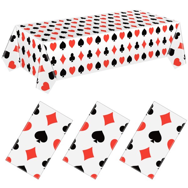 Tatuo Casino Theme Party Decorations Poker Tablecloth Plastic Disposable Poker Table Cover Las Vegas Party Decorations for Birthday Decorations Casino Party Supplies, 51 x 108 Inches(3 Pcs)