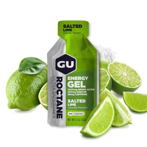 GU Energy Roctane Ultra Endurance Energy Gel, Vegan, Gluten-Free, Kosher, and Dairy-Free On-The-Go Sports Nutrition for Running, Biking, Hiking or Skiing, Salted Lime (24 Packets)