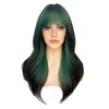 Sallcks Womens Green Wig Long Layered Green with Black Highlight Wigs with Bangs Heat Resistant Synthetic Fiber Wigs