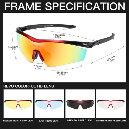 DUCO Polarized Sports Cycling Sunglasses for Men with 5 Interchangeable Lenses for Running Golf Fishing Hiking Baseball