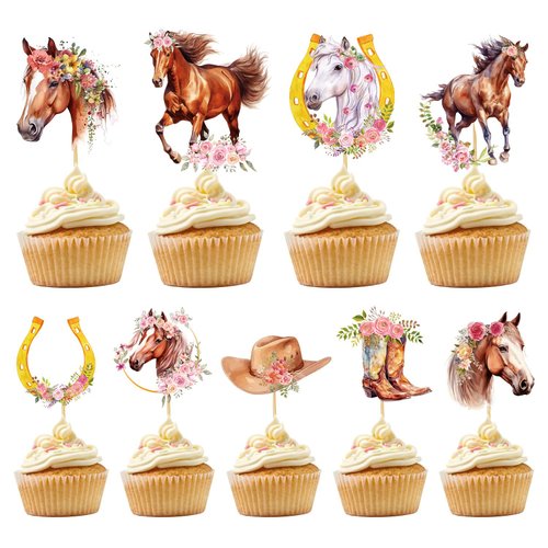 Rngmsi Horse Birthday Party Decorations for Girls - 36PCS Horse Cupcake Toppers Decorations Horse Party Cake Decor Supplies Cowgirl Horse Baby Shower Decor Western Farm Horse Party Cupcake Toppers