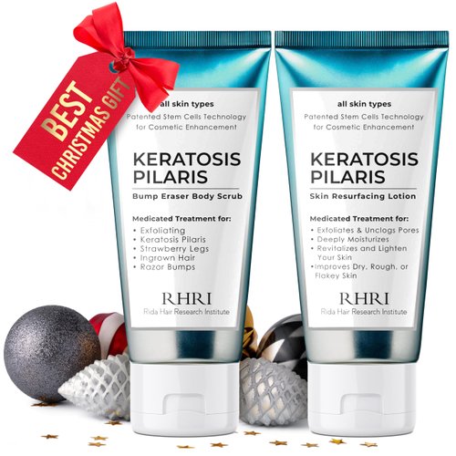 KP Bump Eraser Body Scrub + Keratosis Pilaris Lotion Bundle Set, Strawberry Legs Treatment for Wo...