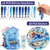 98 PCS Swimming Party Favors, Swimming Temporary Tattoos Badges Silicone Bracelets Stickers Keychains for Swimming Swim Team Sport Birthday Party Decorations Supplies Gifts for Swimmers Kids Teens