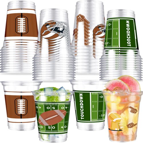 45 Pcs Football Party Cups Super Bowl Plastic Cups 12 OZ Football Disposable Clear Cups Football Drinking Cups for Football Party Supply