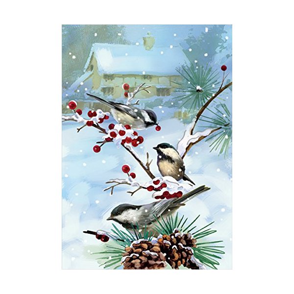 Chickadees on Branches - Designer Greetings Box of 18 Christmas Cards