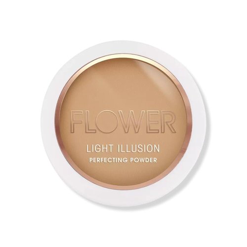 FLOWER Beauty By Drew Barrymore Light Illusion Perfecting Powder - Powder Foundation + Setting Powder for Makeup - Medium Buildable Coverage - Natural Glow + Flawless Finish - Mirror + Sponge Include d (Sable)