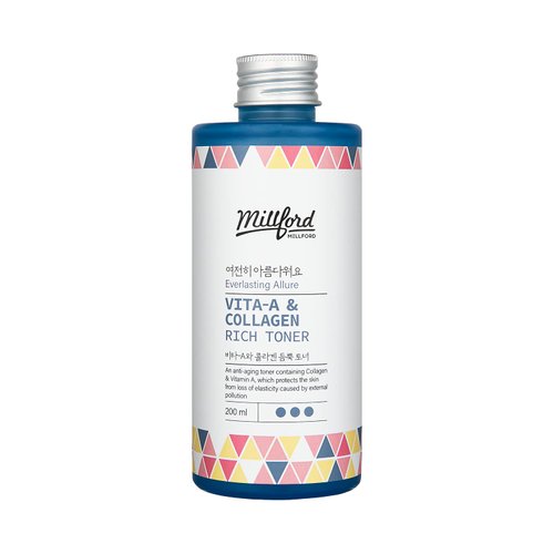 Millford Vita A & Collagen Rich Toner 6.76 Oz, 200ml, Fish/Marine Collagen, Anti Aging Serum, Face Cream, Facial Moisturizer, Wrinkes, Fine Lines, Retinyl Palmitate, Korean Skincare
