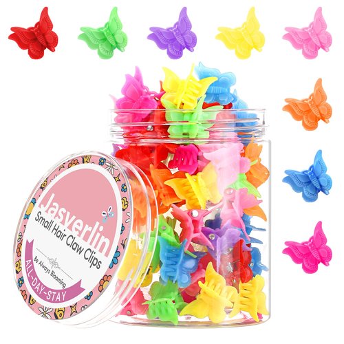 JASVERLIN Butterfly Clips for Hair, Y2K Small Mini Hair Claw Jaw Plastic Hair Aesthetic Accessories for 90s Girls Women 8 Colors 50 Pcs (Neon Glow)