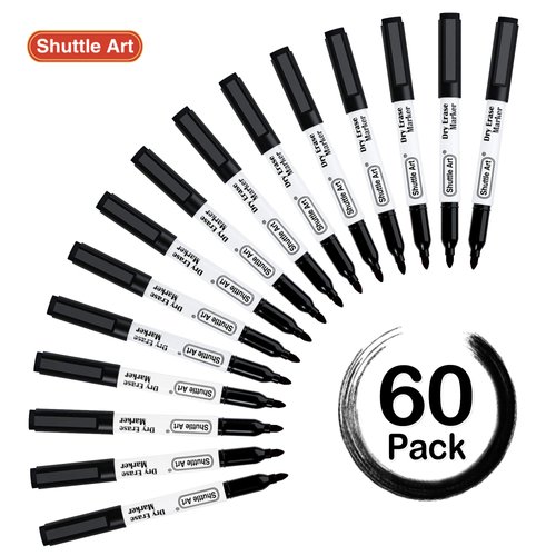 Shuttle Art Black Dry Erase Markers, 60 Pack Magnetic Whiteboard Markers with Erase,Fine Point Dry Erase Markers Perfect For Writing on Whiteboards, Dry-Erase Boards,Mirrors for School Office Home