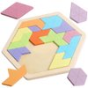 Skrtuan Wooden Hexagon Puzzle for Kid Adults Wooden Blocks Puzzle Brain Teasers Toy Shape Pattern Blocks Tangram Puzzles Games Family Portable Montessori Educational Gift for All Ages Children