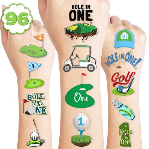 100PCS Golf Hole in One Temporary Tattoos Stickers Themed Sport First Birthday Party Supplies Favors Decorations Baby 1st One Year Old Tattoo Sticker Gifts For Boys Girls School Prizes Carnival