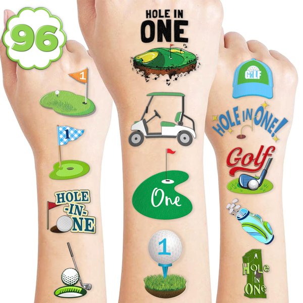 100PCS Golf Hole in One Temporary Tattoos Stickers Themed Sport First Birthday Party Supplies Favors Decorations Baby 1st One Year Old Tattoo Sticker Gifts For Boys Girls School Prizes Carnival