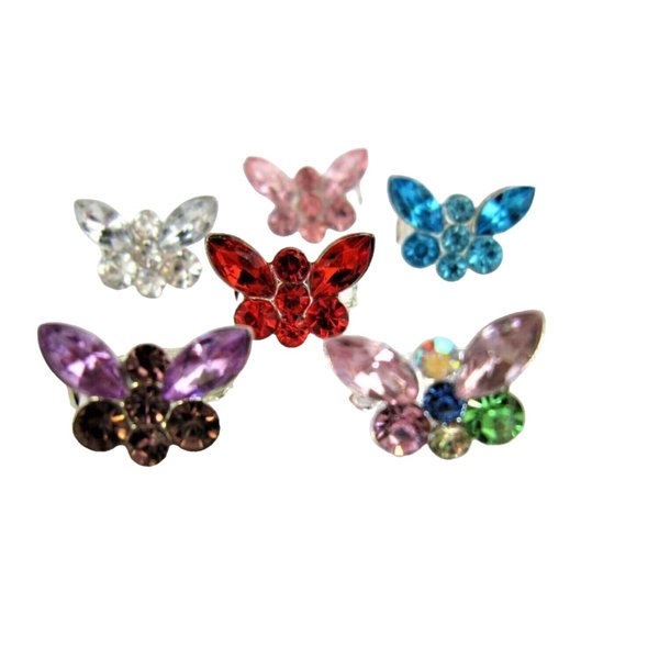 Generic Extra tiny mini silver butterfly crystal hair barrette clip bridal clip bridal (Primary color: Blue)
