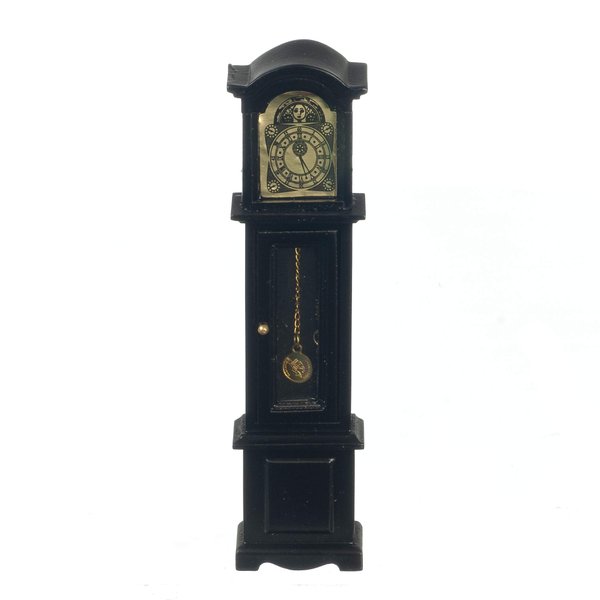 Dolls House Black Grandfather Clock Miniature Wooden Hall Furniture 1:12 Scale