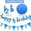 Half Birthday Decorations 6 Months Baby Boy Banner Cupcake Topper Pick 1/2 Half Year Cake Topper Triangle Flag Banner Confetti Balloons for Girl Boy Baby Shower (Dark Blue)