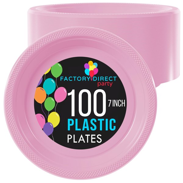 Exquisite 7 Inch. Dessert Plates Pink Plastic Plates Disposable, 100 Count Pink Plate Set, Disposable Plates For Party, Plastic Plates For Party, Great Party Supplies & Plastic Party Plates