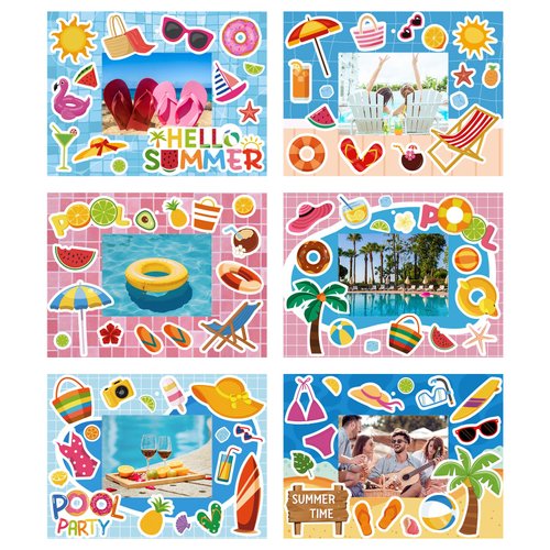 kapitomanio 30 Packs Summer Crafts Kit, Beach Pool DIY Picture Frame Craft Kit for Summer Party Favors Home Game Activities Supplies
