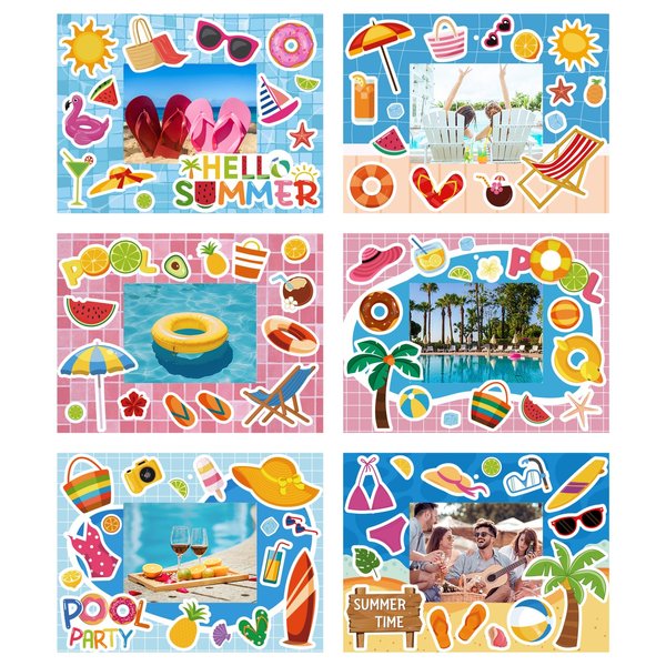 kapitomanio 30 Packs Summer Crafts Kit, Beach Pool DIY Picture Frame Craft Kit for Summer Party Favors Home Game Activities Supplies